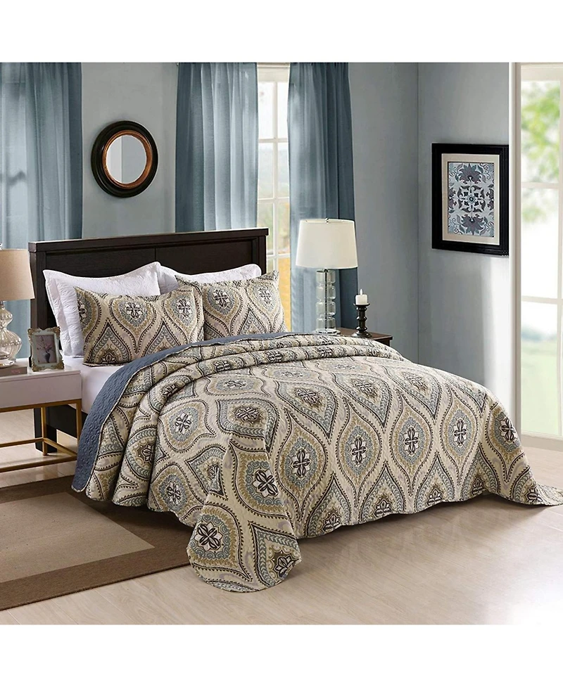 MarCielo 3 Piece Quilted Bedspread Quilt Set Lightweight Bedspread A16