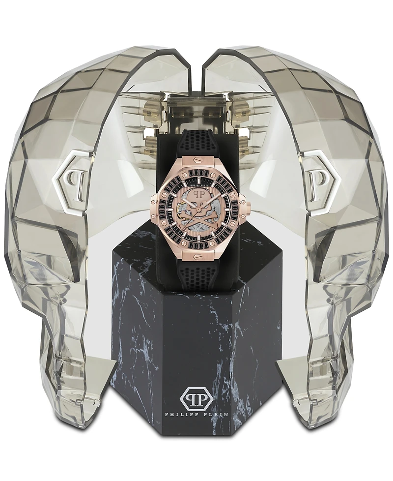 Philipp Plein Men's Automatic Skeleton Royal Black Silicone Strap Watch 46mm