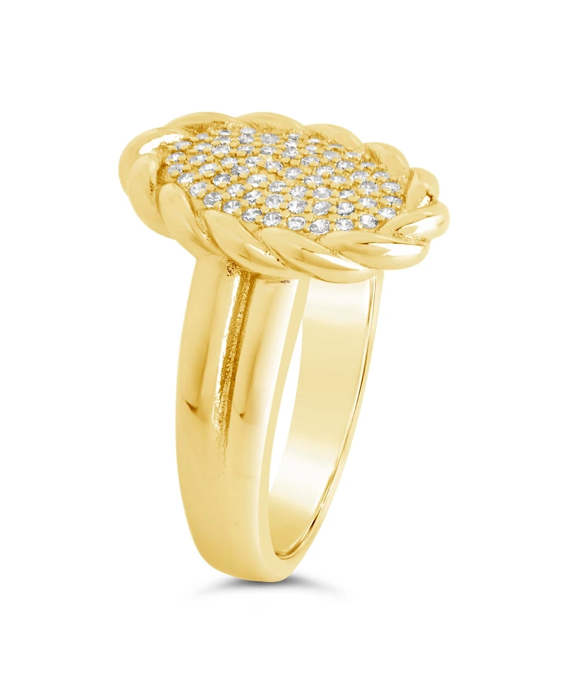 Sterling Forever Silver-Tone or Gold-Tone Cubic Zirconia Detailed Statement Galette Ring
