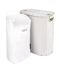 Seville Classics Handwoven Lidded Oval Double Laundry Hamper
