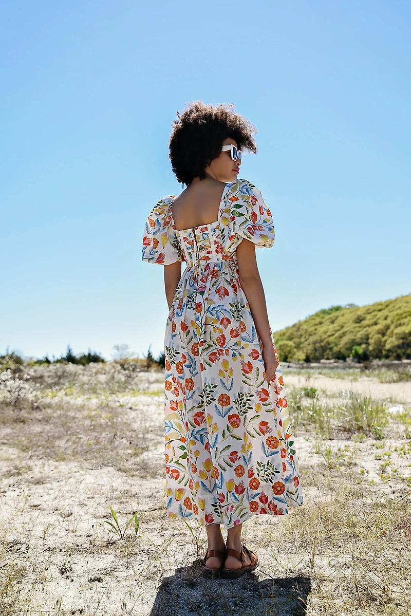 Jessie Zhao New York Flower Land Square Neck Cotton Midi Dress