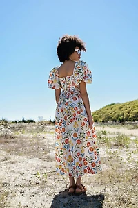 Jessie Zhao New York Flower Land Square Neck Cotton Midi Dress