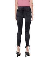 Flying Monkey Women's Mid Rise Cropped Raw Hem Skinny Jeans