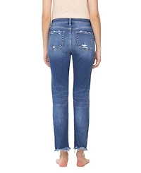 Flying Monkey Women's High Rise Slim Raw Hem Straight Jeans
