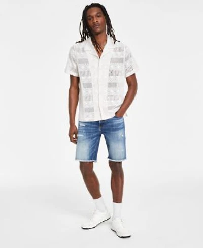 Guess Mens Crochet Knit Shirt Denim Shorts