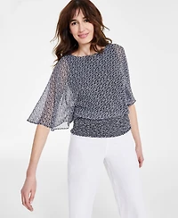 Sam & Jess Women's Round-Neck 3/4-Sleeve Smocked-Waist Blouse