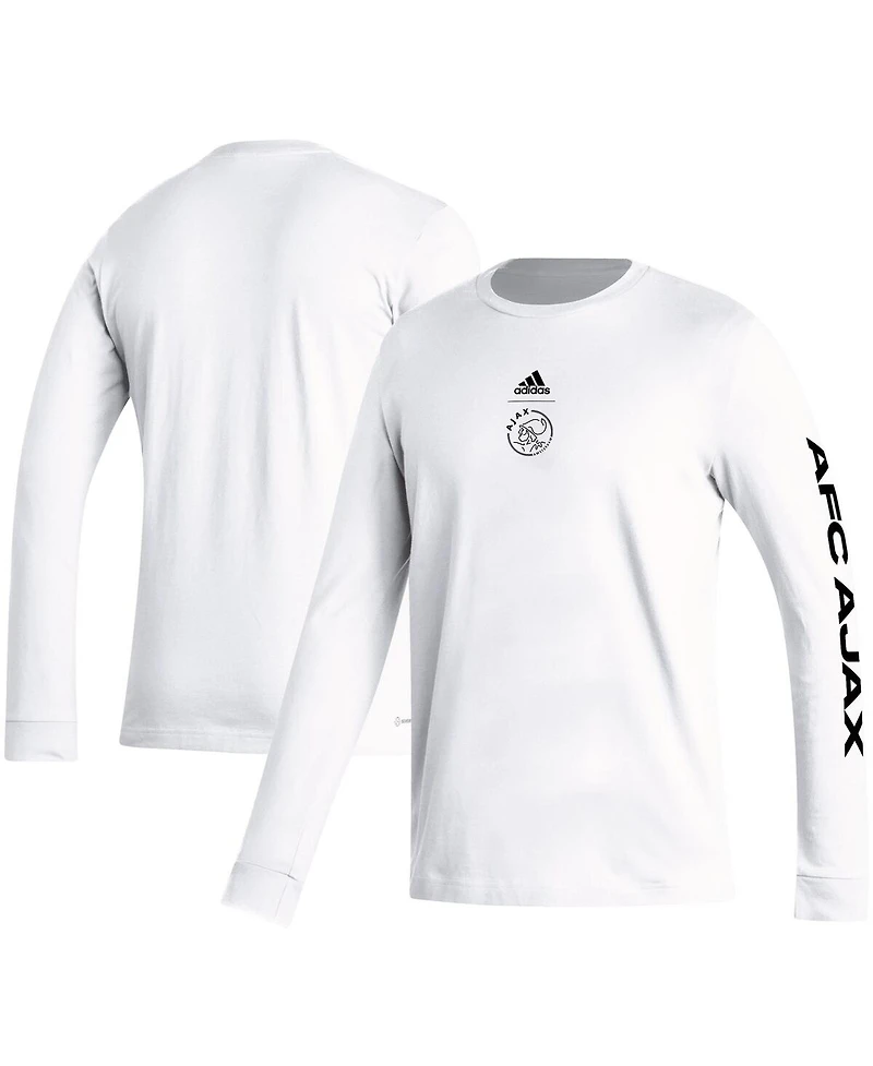 Men's adidas White Ajax Team Crest Long Sleeve T-shirt