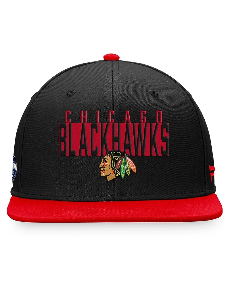 Men's Fanatics Black, Red Chicago Blackhawks Fundamental Colorblocked Snapback Hat