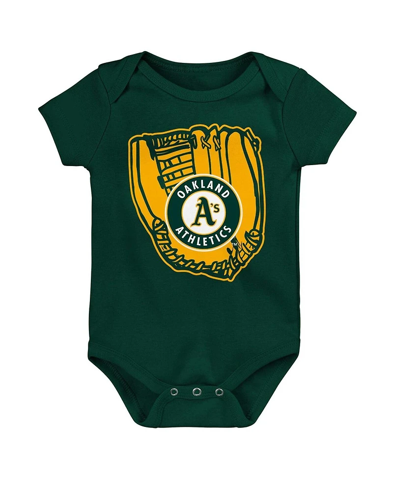 Baby Boys and Girls Gold, Green, White Oakland Athletics Minor League Player Three-Pack Bodysuit Set