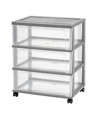 Iris Usa 3 Drawer Wide Storage Cart with Caster Wheels, Plastic Rolling Dresser for Home Closet Bedroom Bathroom Office Laundry Kitchen Craft R