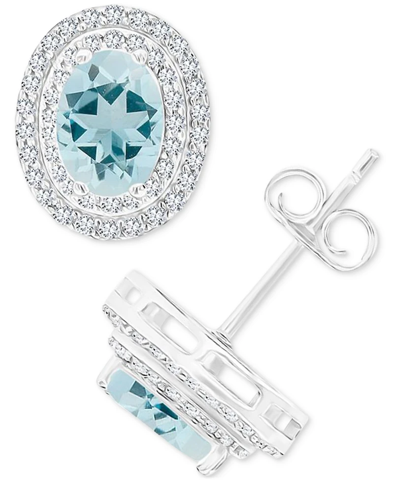 Amethyst (1-3/8 ct. t.w.) & Lab Grown White Sapphire (1/2 Oval Halo Birthstone Stud Earrings Sterlings Silver (Also Additional Birthst