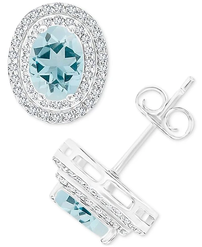 Amethyst (1-3/8 ct. t.w.) & Lab Grown White Sapphire (1/2 Oval Halo Birthstone Stud Earrings Sterlings Silver (Also Additional Birthst