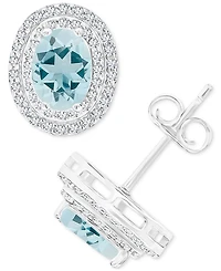 Amethyst (1-3/8 ct. t.w.) & Lab Grown White Sapphire (1/2 Oval Halo Birthstone Stud Earrings Sterlings Silver (Also Additional Birthst