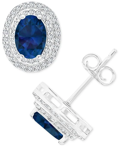 Amethyst (1-3/8 ct. t.w.) & Lab Grown White Sapphire (1/2 Oval Halo Birthstone Stud Earrings Sterlings Silver (Also Additional Birthst