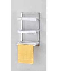 Wall Mount 3-Tier White and Chrome Bathroom Shelf with towel Bar and Removable Trays