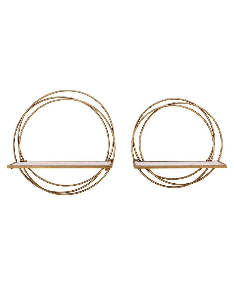 Golden-Tone Rings Floating Wall Shelves, Set of 2