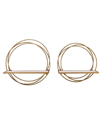 Golden-Tone Rings Floating Wall Shelves, Set of 2
