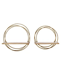 Golden-Tone Rings Floating Wall Shelves, Set of 2