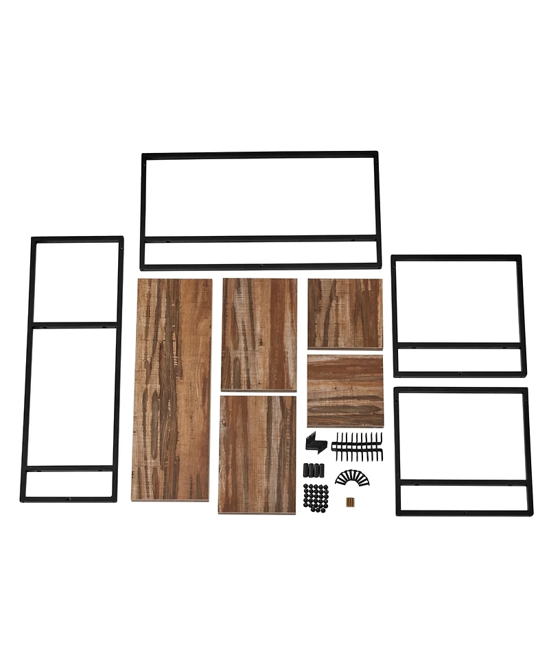 Danya B Framed Wall Art 4-Piece Modern Shelf Set, Black Metal Frame and Rustic Distressed Mdf Shelves