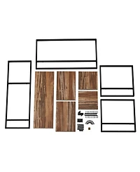 Danya B Framed Wall Art 4-Piece Modern Shelf Set, Black Metal Frame and Rustic Distressed Mdf Shelves