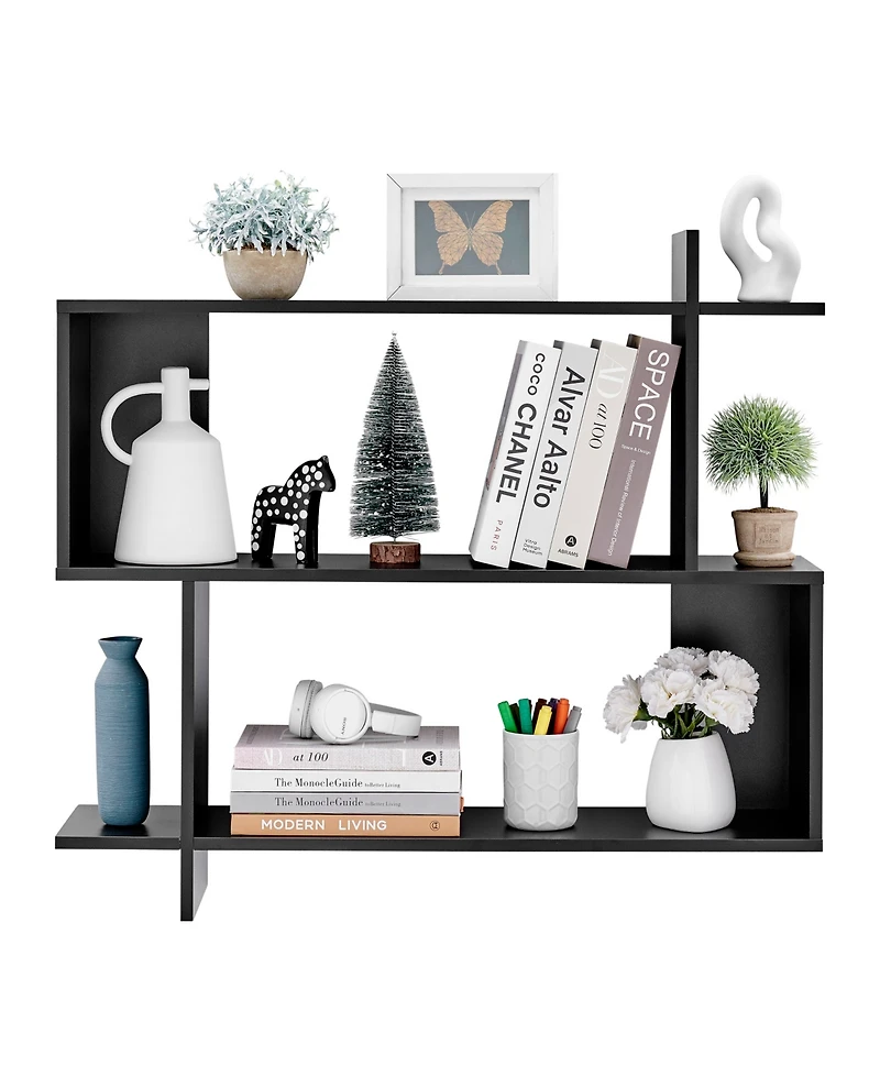 Danya B Manasa Floating Geometric Kilter Two-Tier Wall Shelf