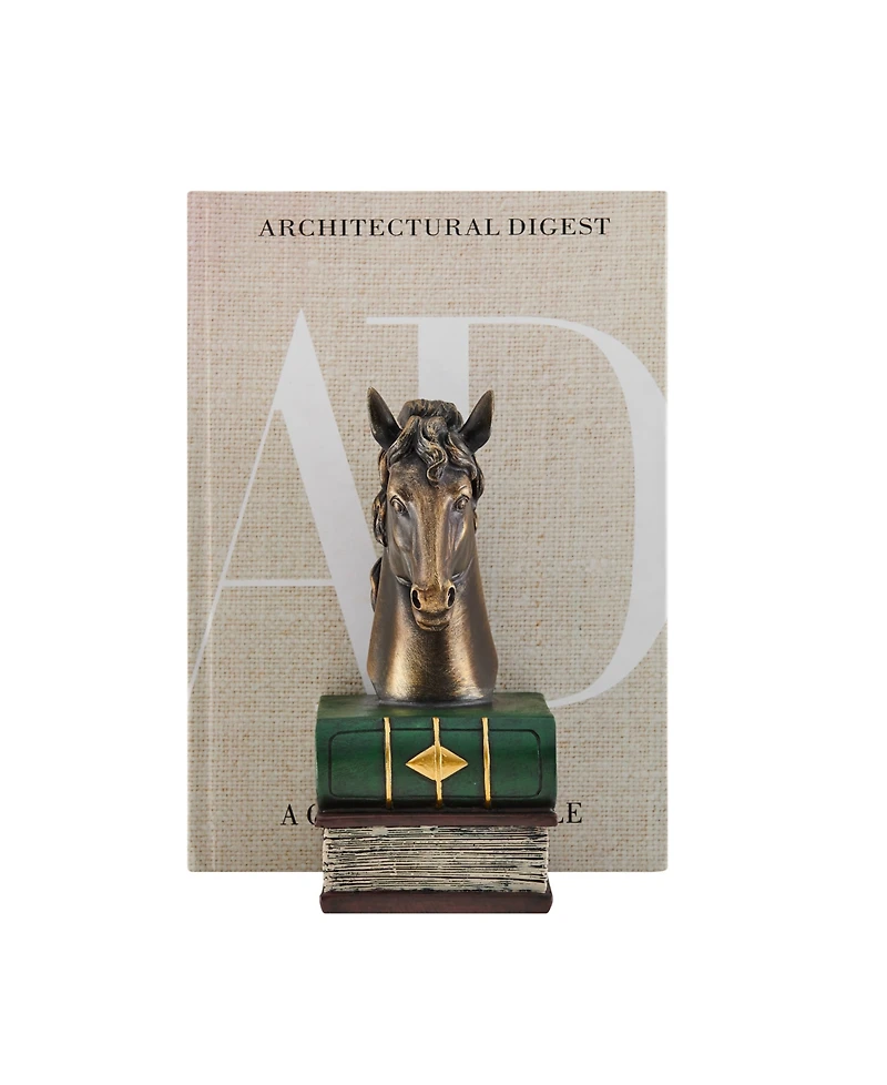 Danya B Horses on Books Polyresin Antique-Like Patina Finish Bookend, Set of 2