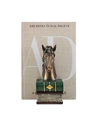 Danya B Horses on Books Polyresin Antique-Like Patina Finish Bookend, Set of 2