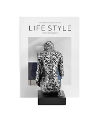 Danya B Kneeling Figure Sculptures Polyresin Silver-Tone and Black Finish Bookend, Set of 2