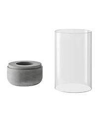 Danya B Modern Cool Gray Cement Base and Glass Pillar Hurricane Candle Holder, Large