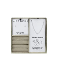 And Now This Cubic Zirconia Stud Earring and Necklace with Jewelry Box Set