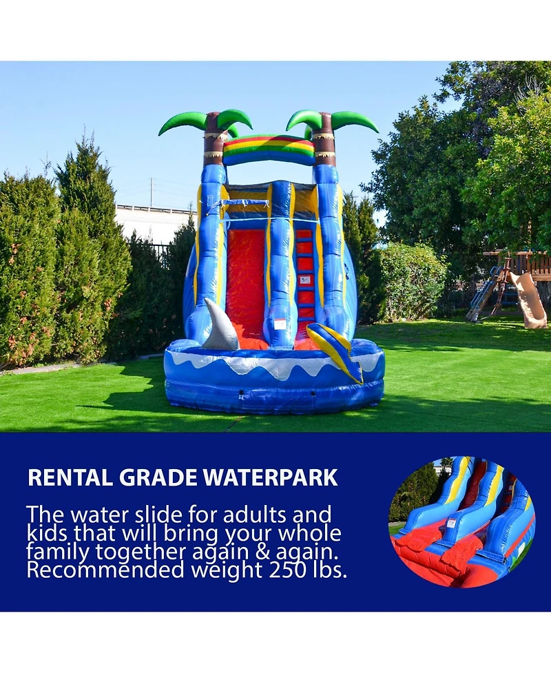 HeroKiddo 15 Ocean Shark Commercial Grade Water Slide with Splash Pool for Kids and Adults (with Blower), Wet Dry Combo, Big Inflatable, Outdoor Indoo