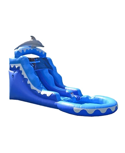 HeroKiddo 13 Dolphin Commercial Grade Water Slide with Pool for Kids and Adults (with Blower), Wet Dry Use, Outdoor Indoor, Birthday Party, Rental Qua