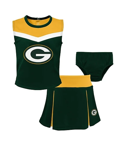 Girls Toddler Green Bay Packers Spirit Cheer Three-Piece Cheerleader Set