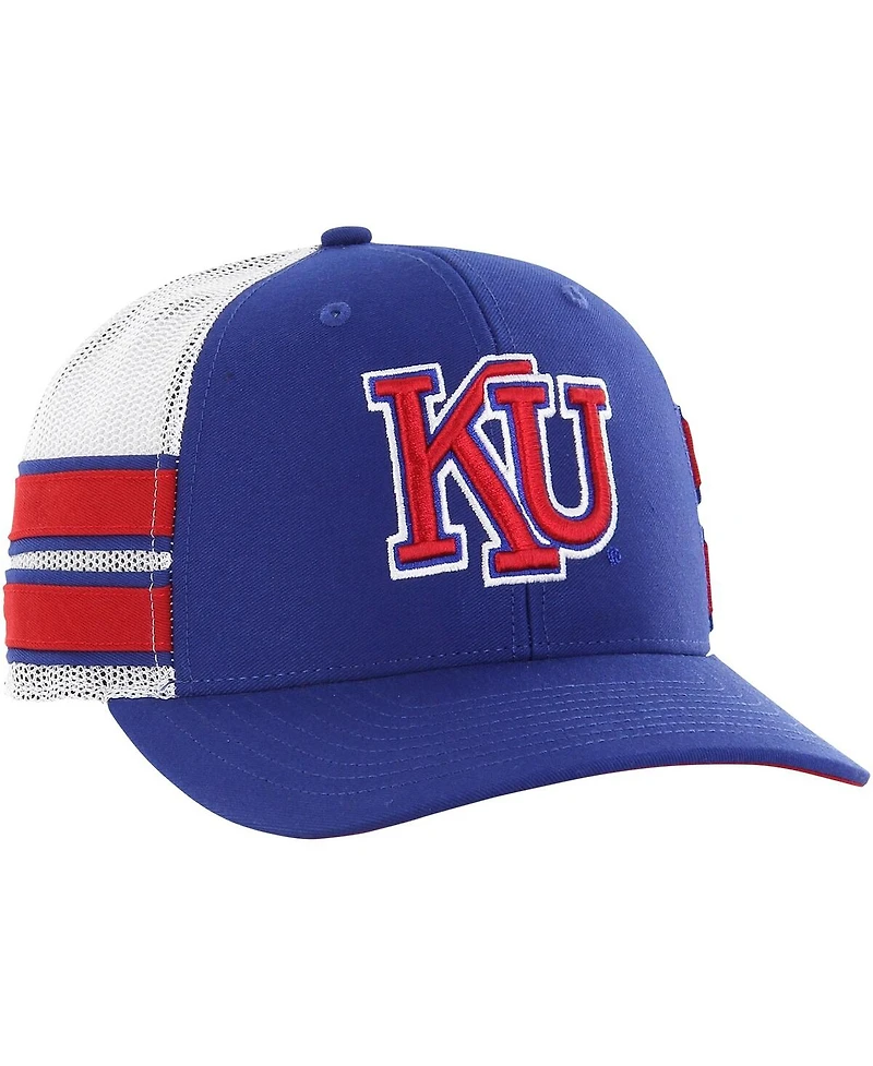 Men's '47 Brand Royal Distressed Kansas Jayhawks Straight Eight Adjustable Trucker Hat