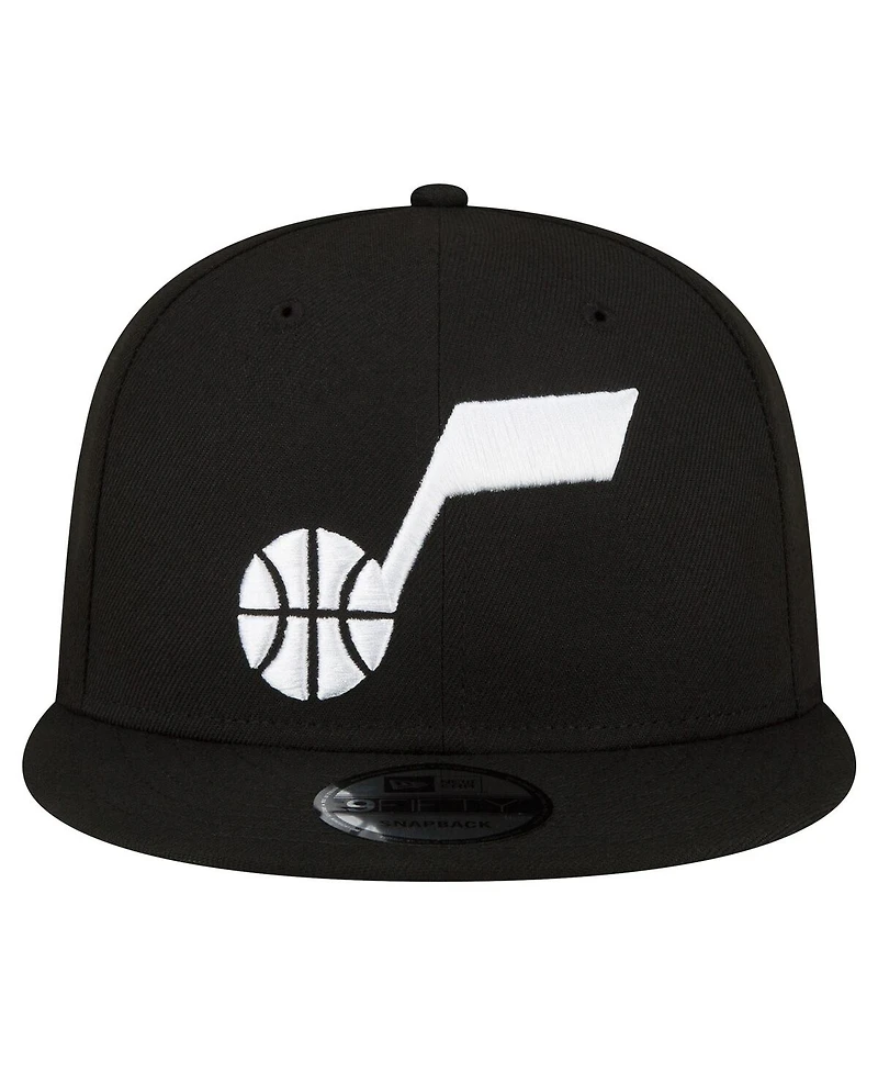 Men's New Era Utah Jazz Black and White 9FIFTY Snapback Hat
