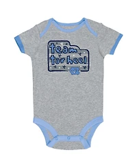 Baby Boys and Girls Champion Carolina Blue, Gray, White North Carolina Tar Heels 3-Pack Bodysuit Set