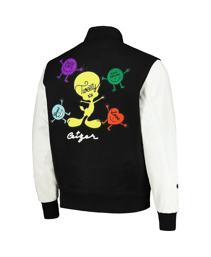 Men's Freeze Max Black, White Looney Tunes Positive Energy Tweety Bird Full-Zip Varsity Jacket