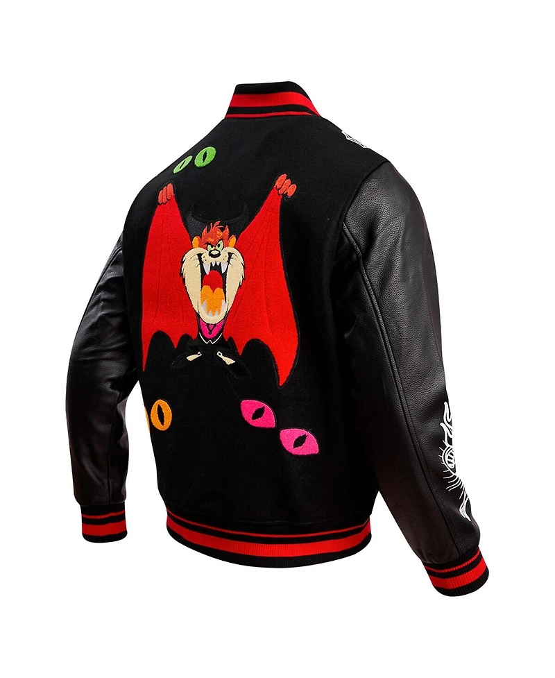 Men's Freeze Max Black Looney Tunes Taz Dracula Varsity Full-Snap Jacket
