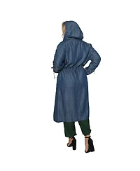 Women's Plus Denim Tencel Hooded Long Trench Coat