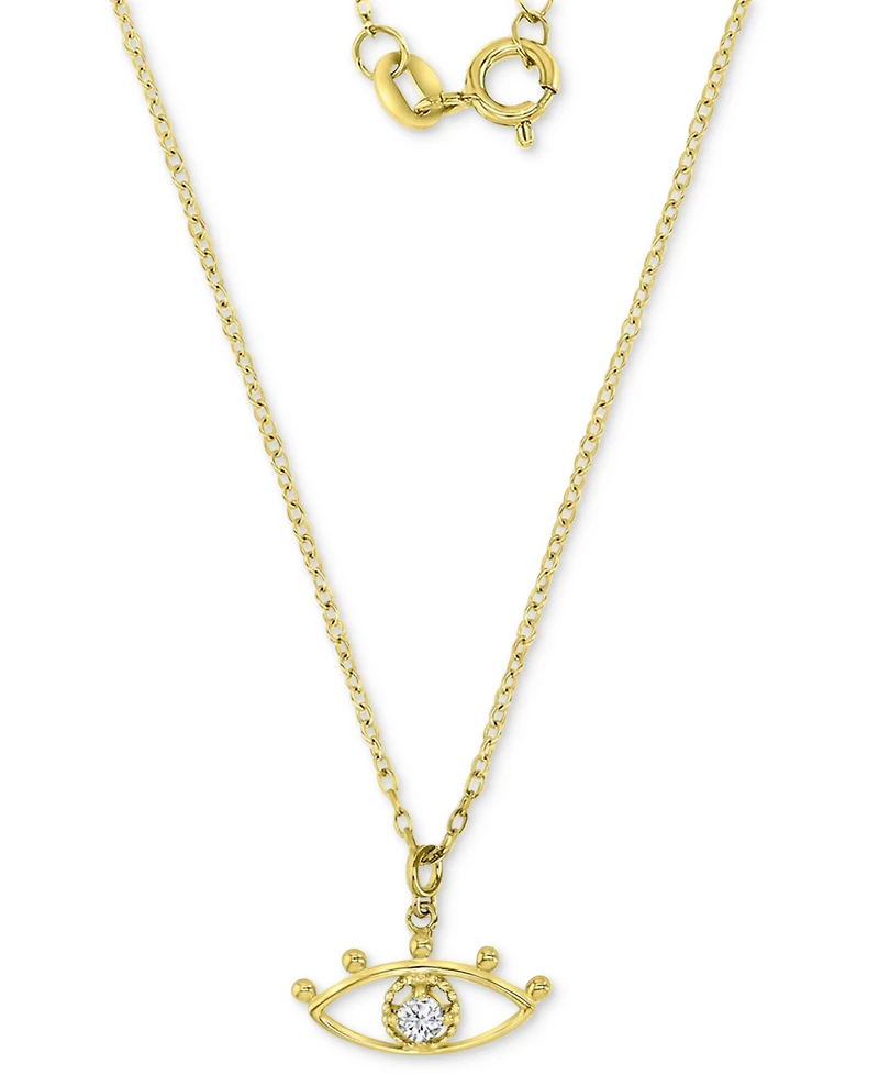 Cubic Zirconia Openwork Evil Eye Pendant Necklace in 14k Gold-Plated Sterling Silver, 16" + 2" extender