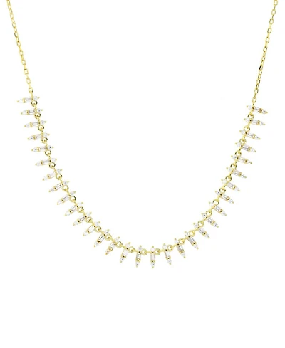 Cubic Zirconia Round & Baguette Dangle Collar Necklace in 14k Gold-Plated Sterling Silver, 18 + 2" extender