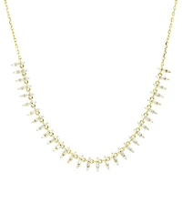 Cubic Zirconia Round & Baguette Dangle Collar Necklace in 14k Gold-Plated Sterling Silver, 18 + 2" extender