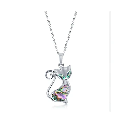 Sterling Silver Abalone Cat Pendant Necklace