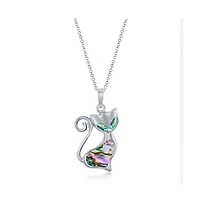 Sterling Silver Abalone Cat Pendant Necklace