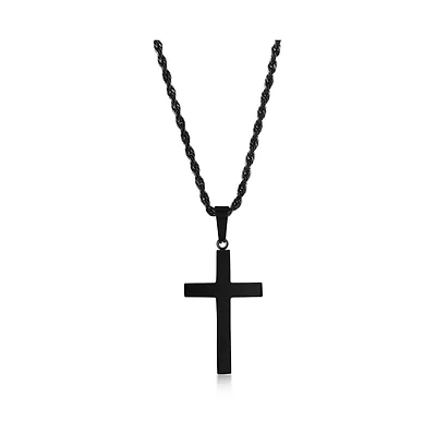 Stainless Steel Black Plated Polished Cross Necklace