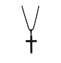 Stainless Steel Black Plated Polished Cross Necklace
