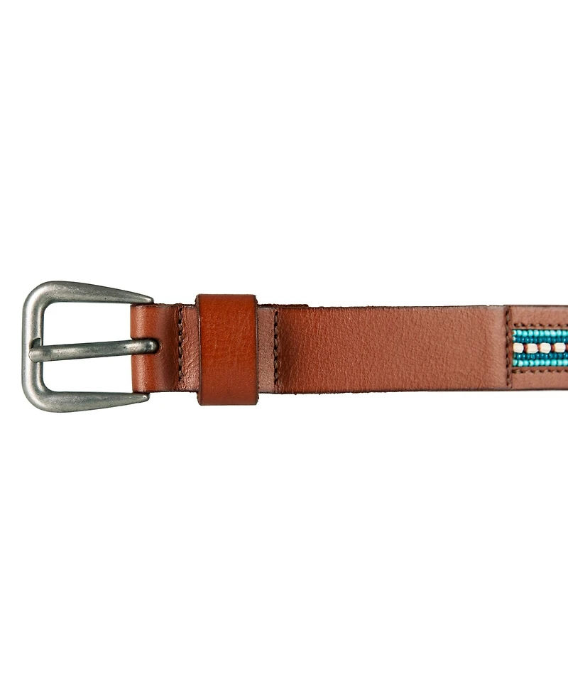 Lucky Brand Turquoise Beaded Stripe Leather Belt