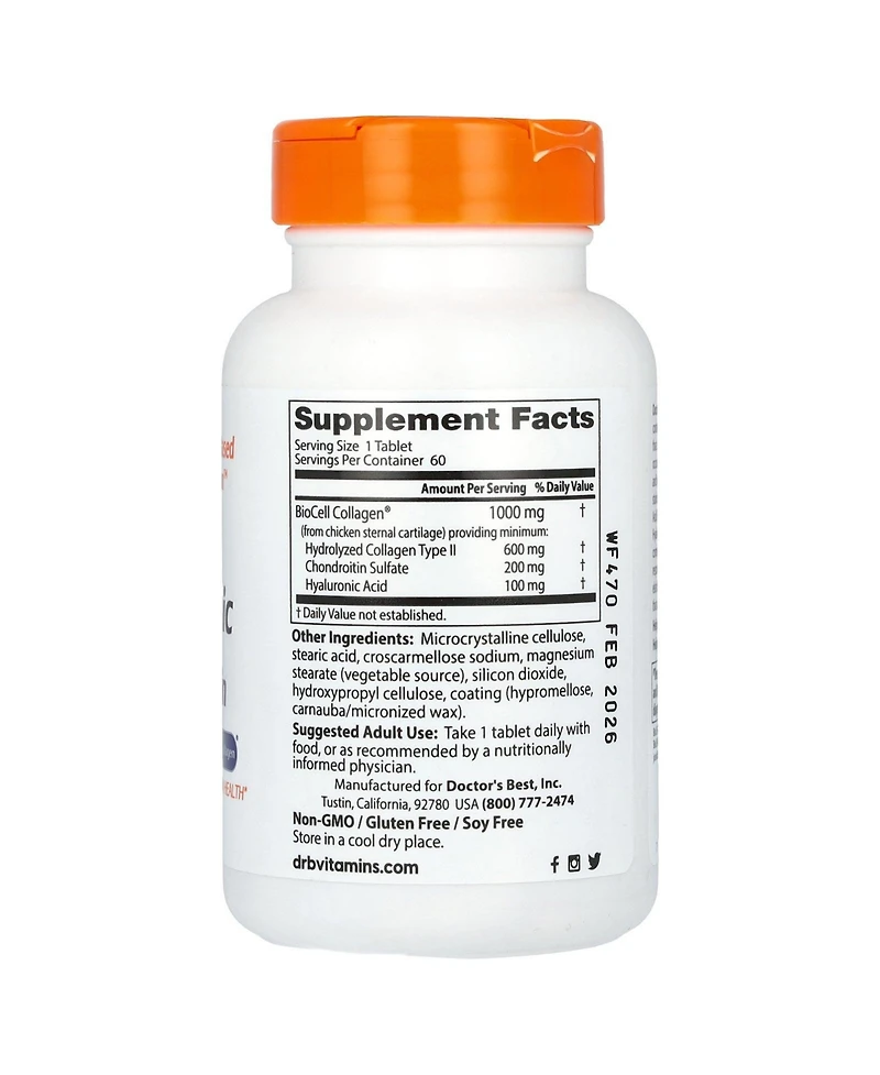 Doctor's Best Hyaluronic Acid + Chondroitin Sulfate with BioCell Collagen