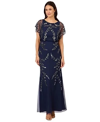 Adrianna Papell Women's Beaded Flutter-Sleeve Blouson Gown