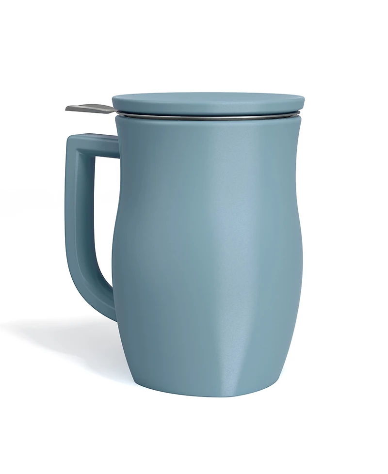 Tea Forte Fiore Stone Blue Teaware and Single Steeps Tea Bundle, 4 Piece